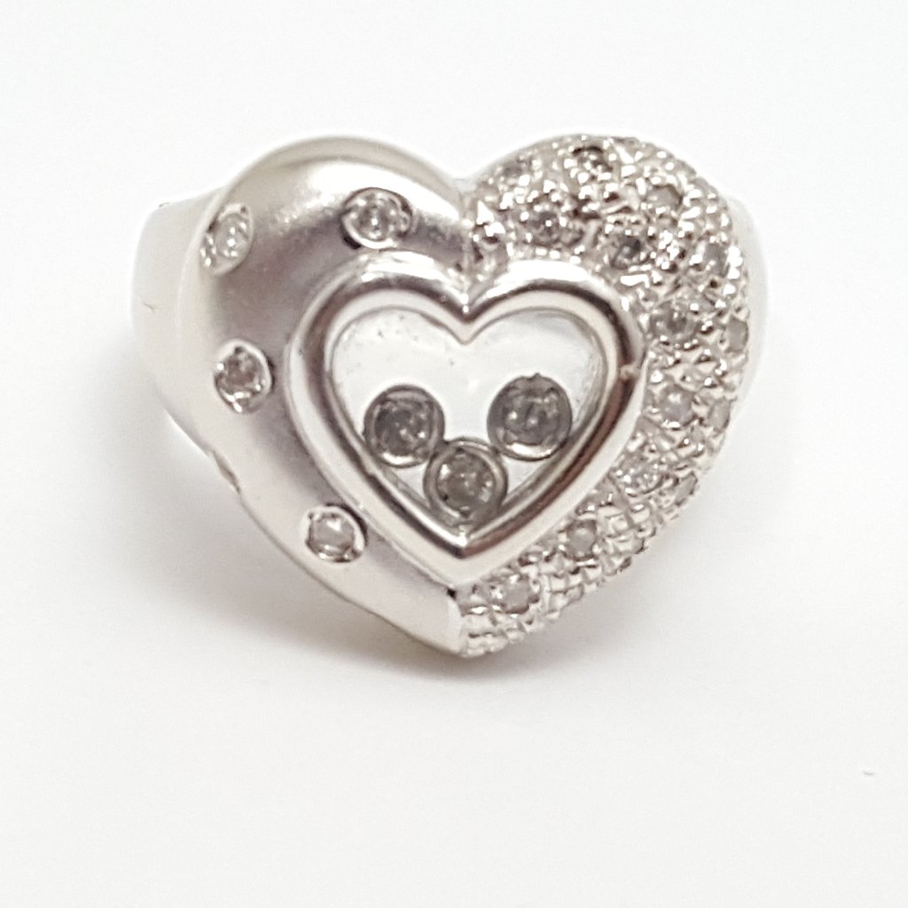 Unique 14k Karat Solid White Gold Ladies Designer Motion Heart Diamond Ring